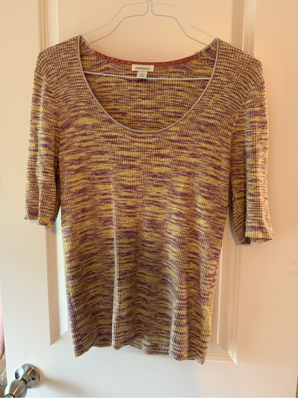 Sundance Marled Scoop Neck Short Sleeve Top - Yellow & Purple
